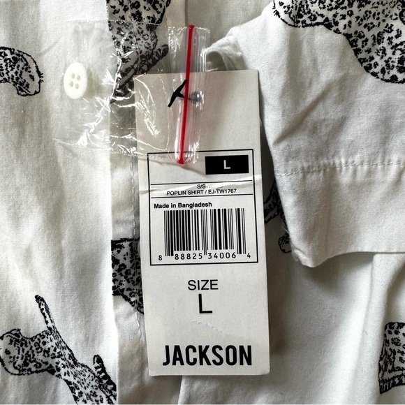 NWT JACKSON White And Black Cheetah Leopard Graphic Men's Poplin Button Up Sz L - Picture 9 of 15